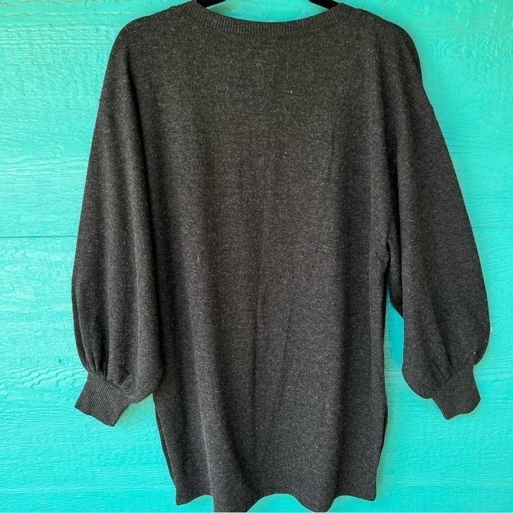 CHASER Recycled Knit V-neck Tunic Button Side Seam Balloon sleeves Size M NWT - Picture 11 of 13
